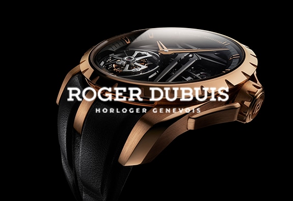 Excalibur Monotourbillon Eon-Gold_Emilie ALTOMARE visual on dark background with Roger Dubuis Logo